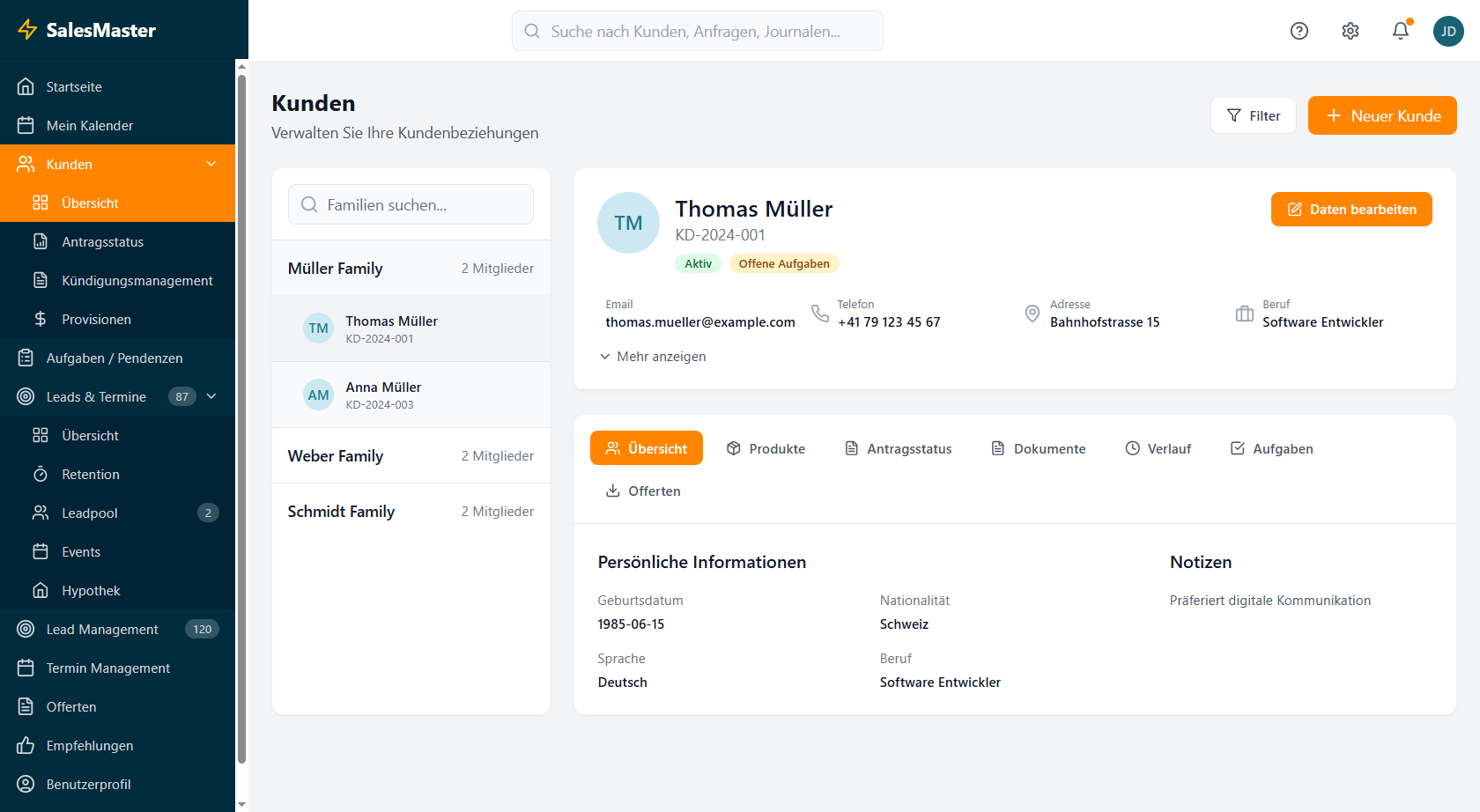 Vollständige Lead-Ansicht mit allen relevanten Informationen auf einen Blick